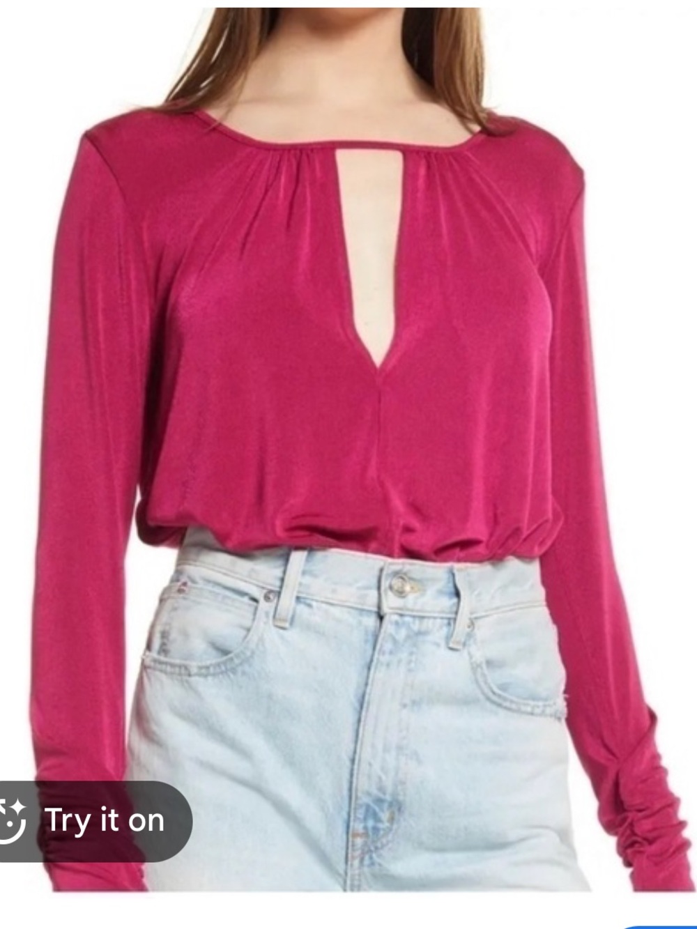Free People Women's Kaya Keyhole Long Sleeve bodysuit in Fuchsia size S